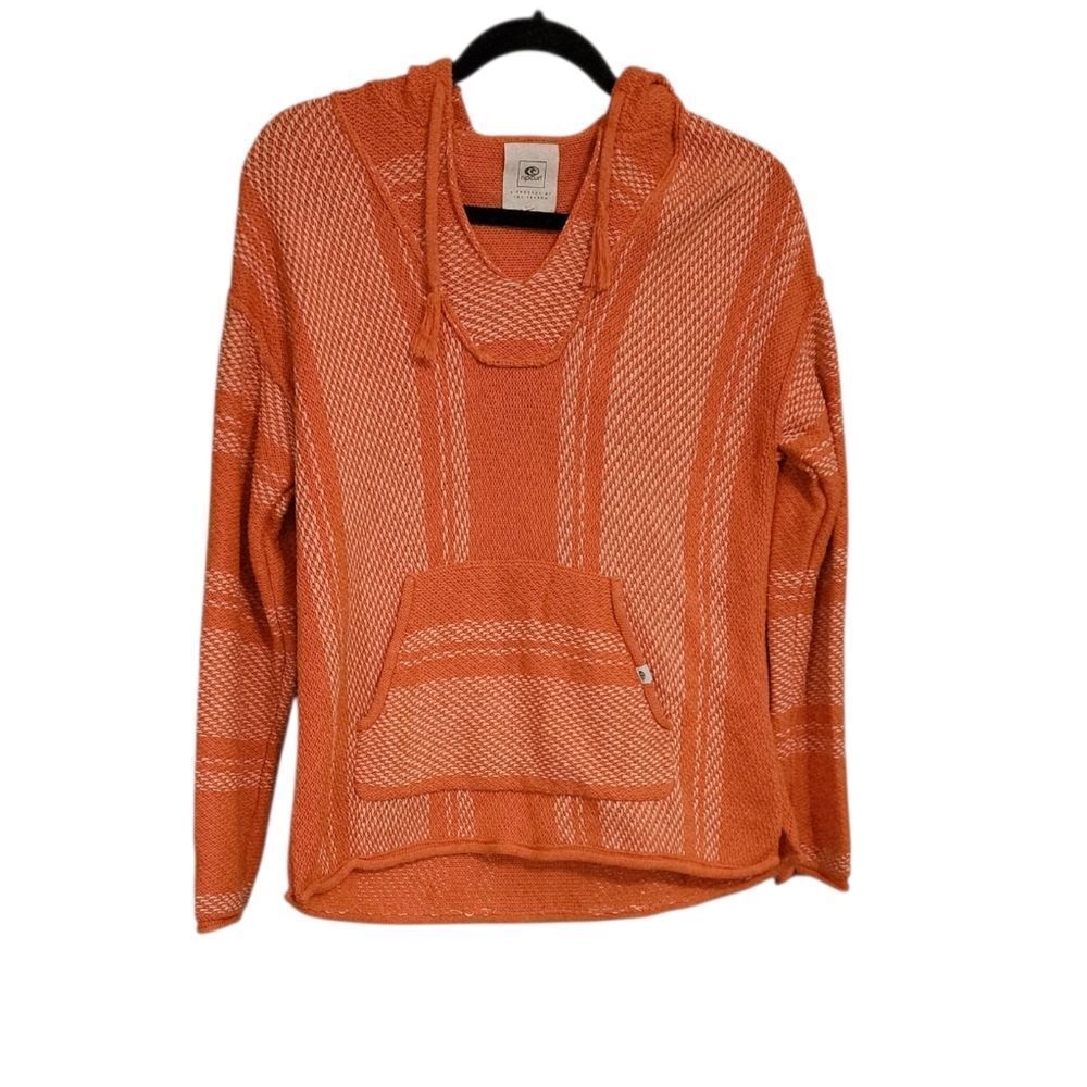 Rip Curl Trippin Hooded Poncho M Orange White Beachy Pullover Sweater